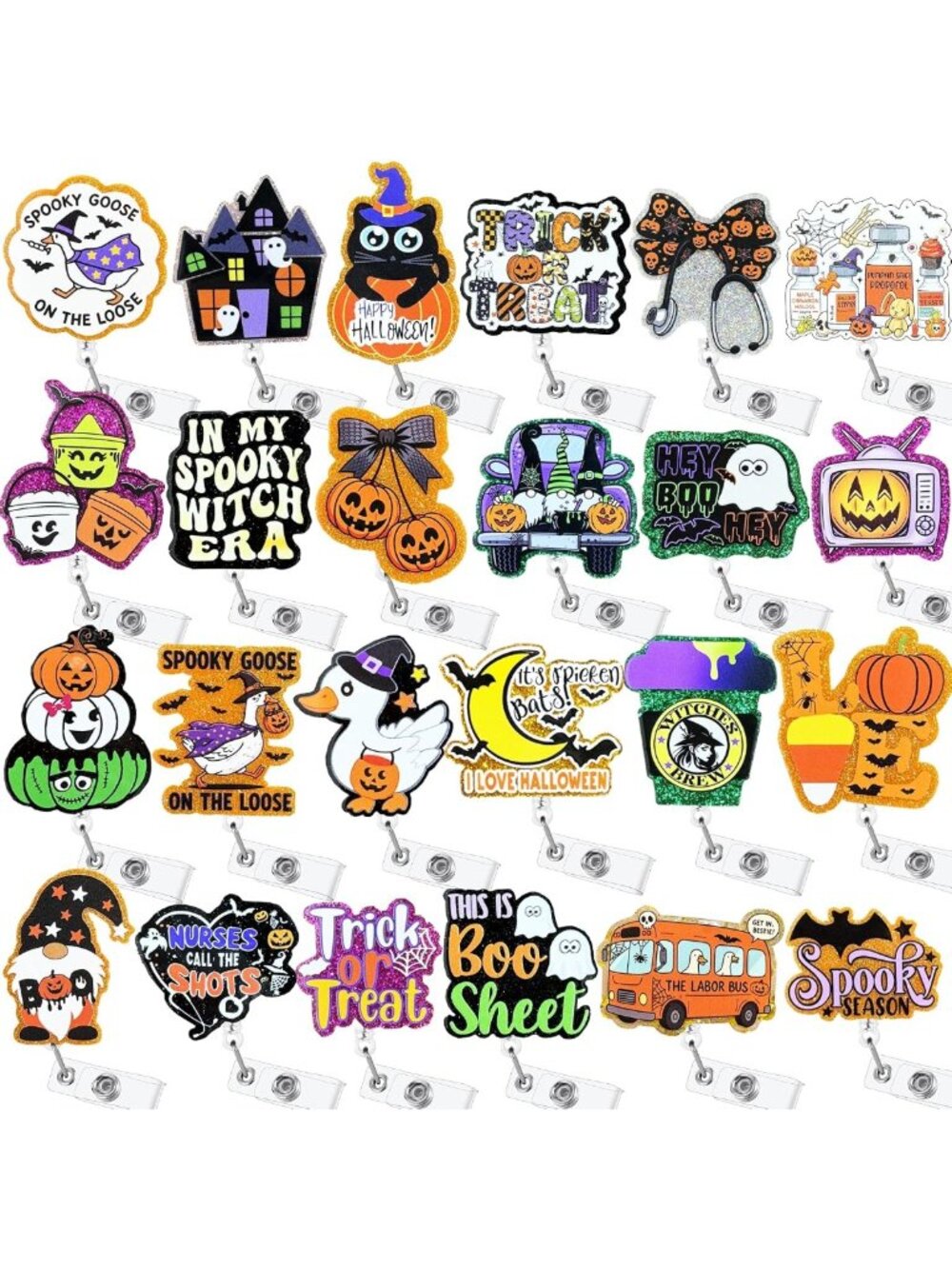 Spooky Halloween Badge Reels - 24 Retractable ID Holders for Nurses & Teachers